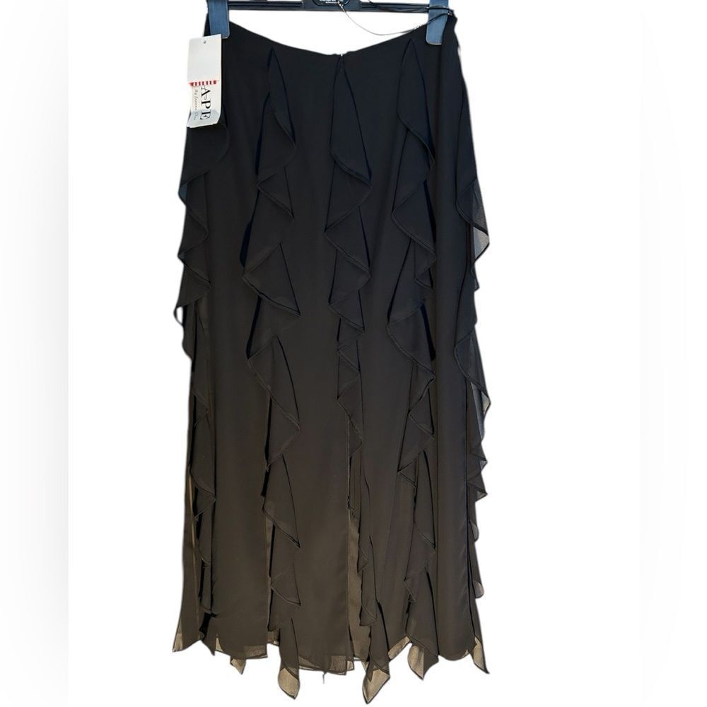 New Xscape Black Tiered Ruffle Semi Sheer Feminine Witchy Romantic Maxi Skirt 8 - Picture 3 of 11